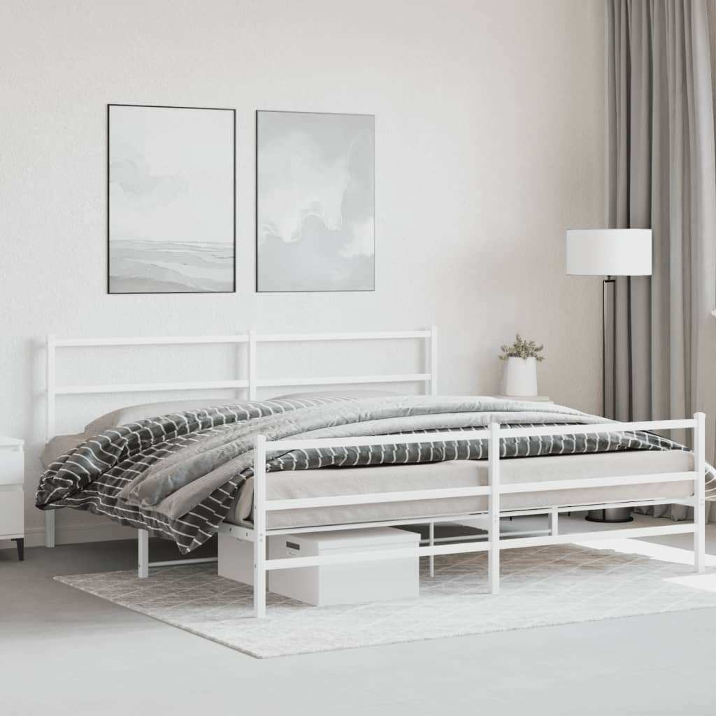 vidaXL Bedframe met hoofd- en voeteneinde metaal wit 200x200 cm