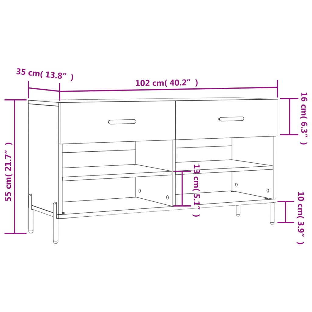 vidaXL Schoenenbank 102x35x55 cm bewerkt hout sonoma eikenkleurig