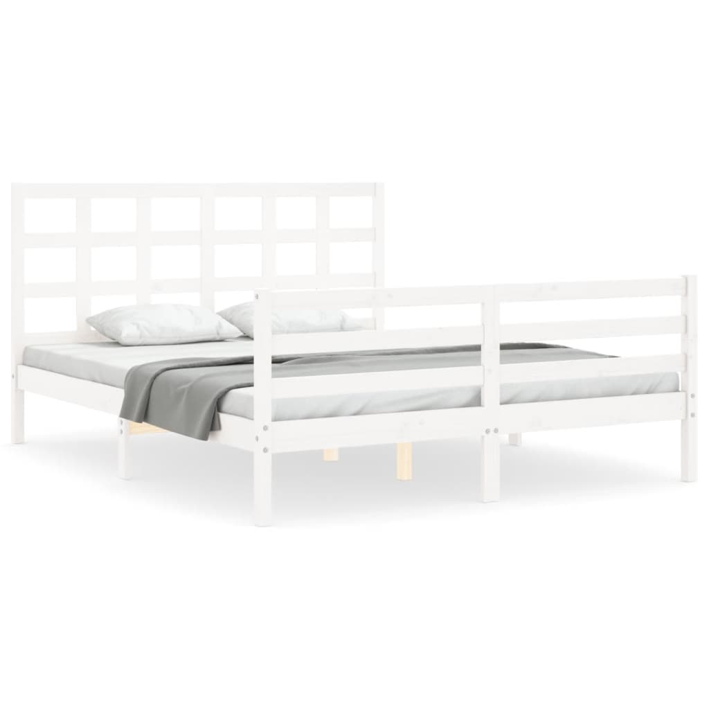 vidaXL Bedframe met hoofdbord massief hout wit