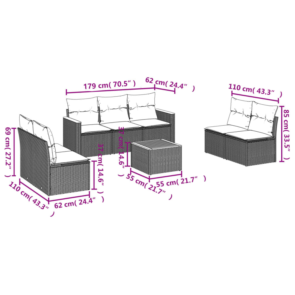 vidaXL 8-delige Loungeset met kussens poly rattan gemengd beige