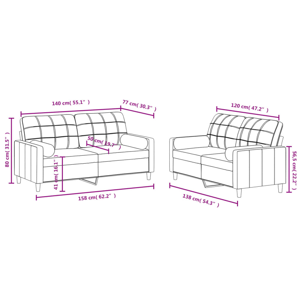 vidaXL 2-delige Loungeset met kussens stof wijnrood