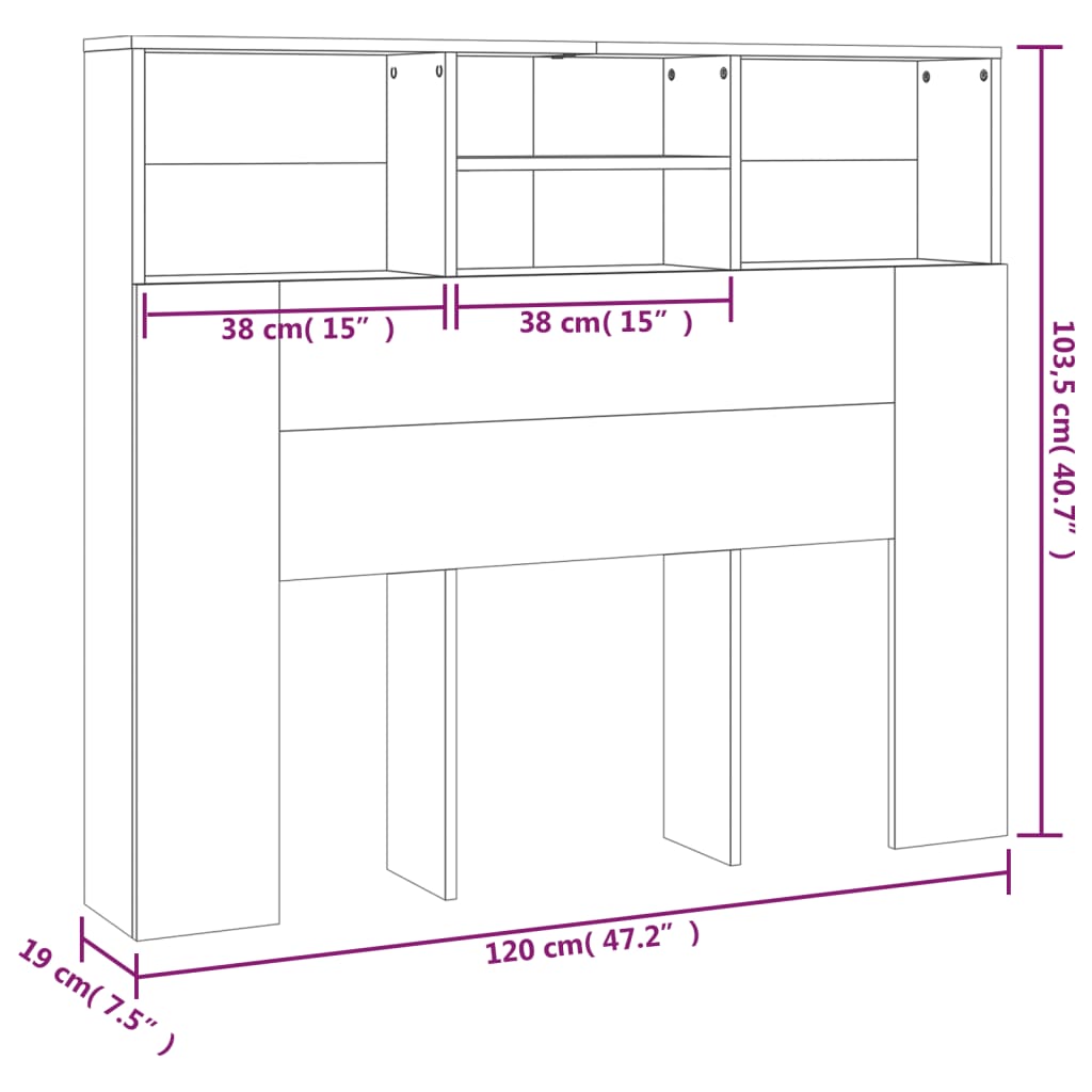 vidaXL Hoofdbordkast 120x19x103,5 cm betongrijs