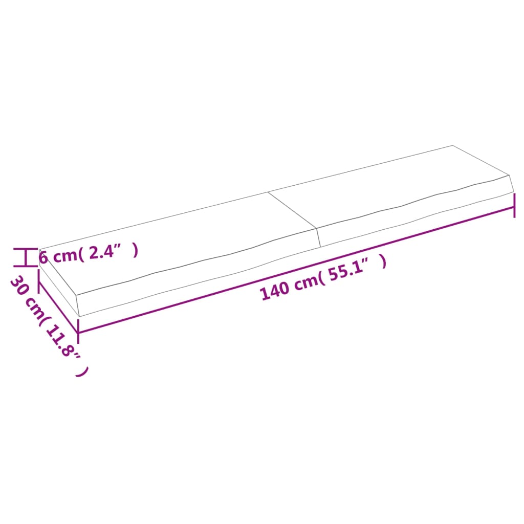 vidaXL Wastafelblad 140x30x(2-6) cm behandeld massief hout donkerbruin