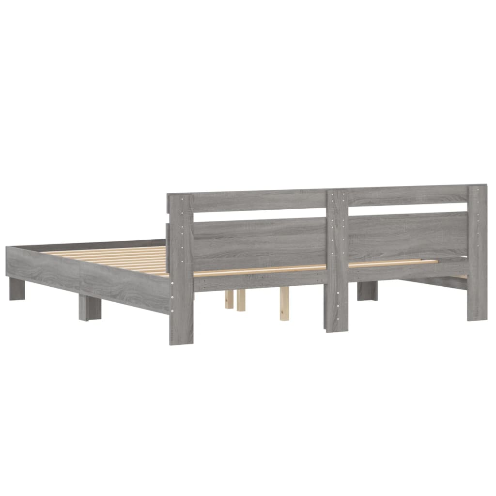 vidaXL Bedframe met hoofdeinde bewerkt hout grijs sonoma 160x200 cm