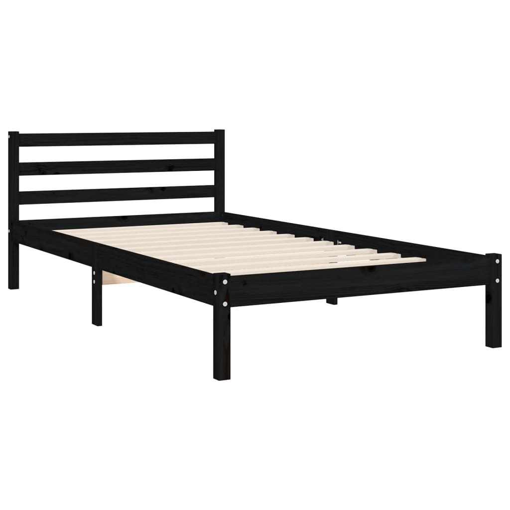 vidaXL Bedframe met hoofdbord massief hout zwart 100x200 cm