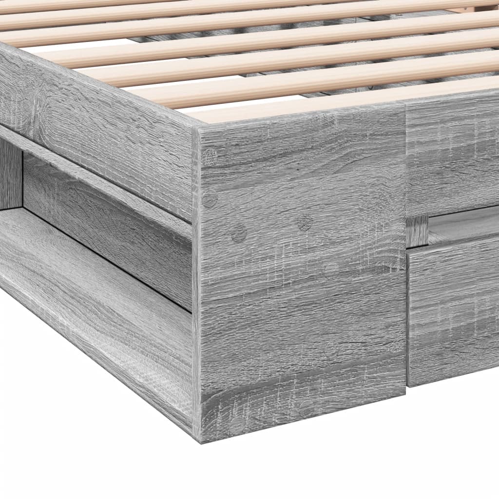 vidaXL Bedframe met lade bewerkt hout grijs sonoma eiken 100x200 cm