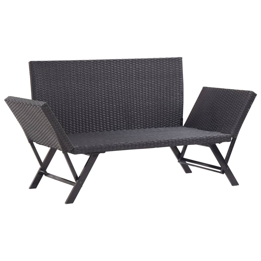 vidaXL Tuinbank met kussens 176 cm poly rattan zwart