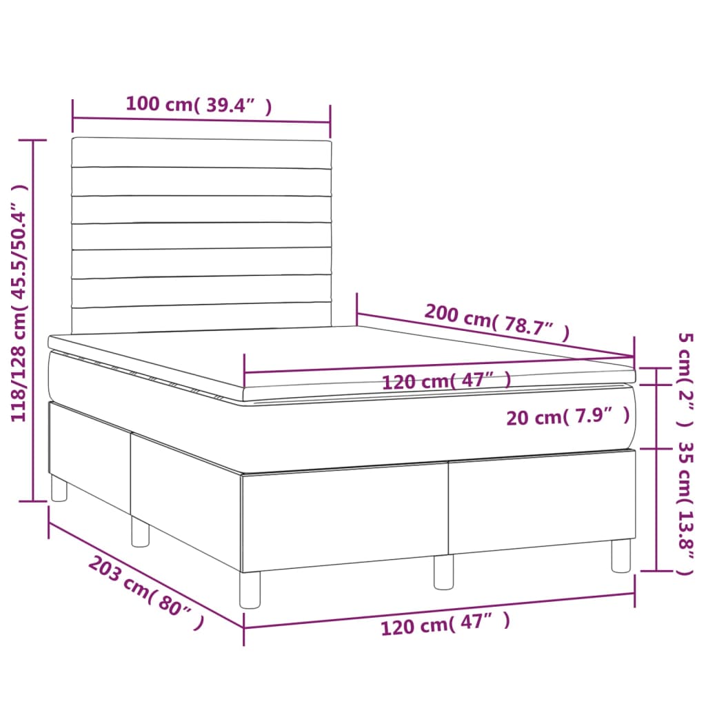 vidaXL Boxspring met matras fluweel roze 120x200 cm