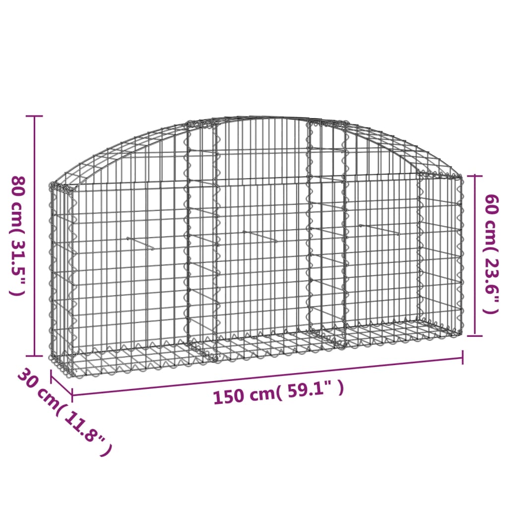 vidaXL Schanskorf gewelfd 150x30x60/80 cm gegalvaniseerd ijzer