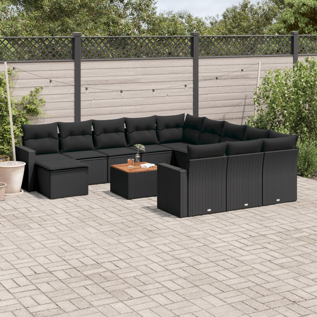 vidaXL 13-delige Loungeset met kussens poly rattan zwart