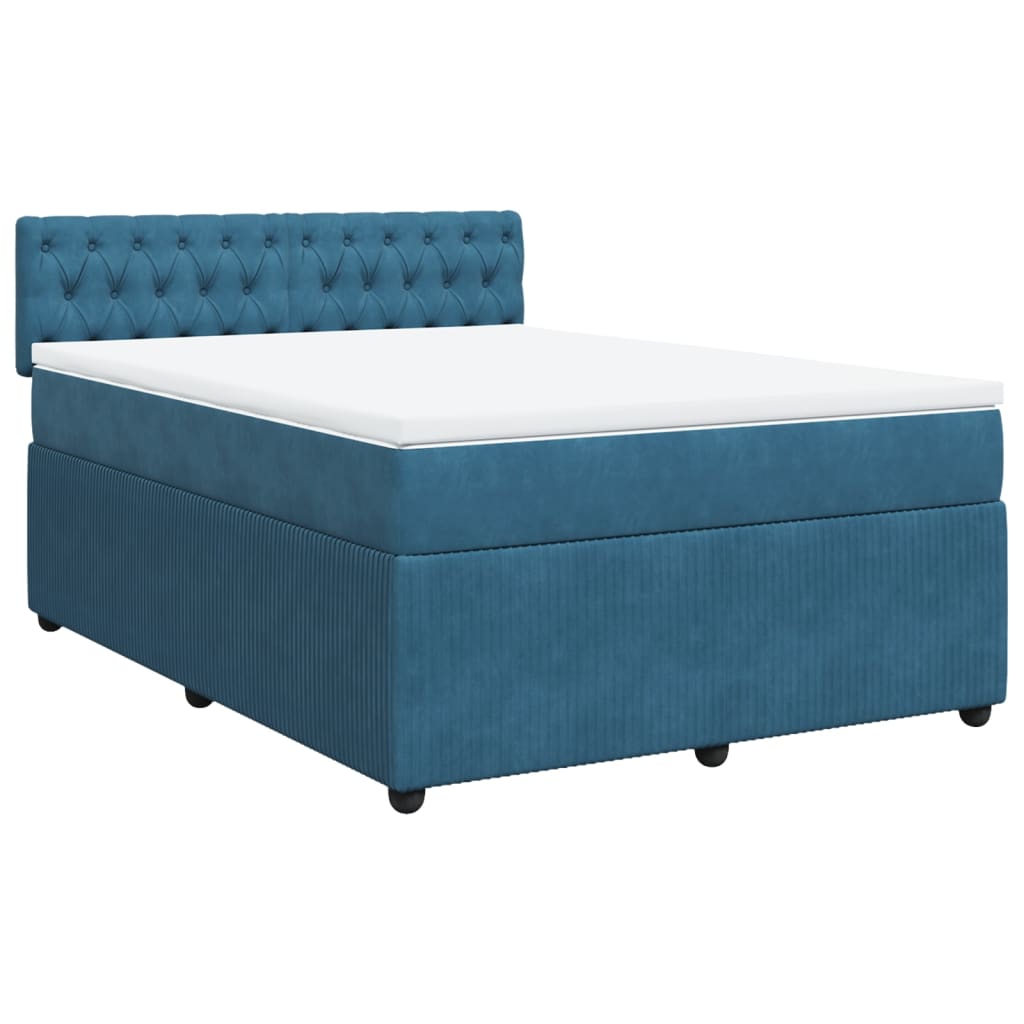 vidaXL Boxspring met matras fluweel blauw 140x190 cm