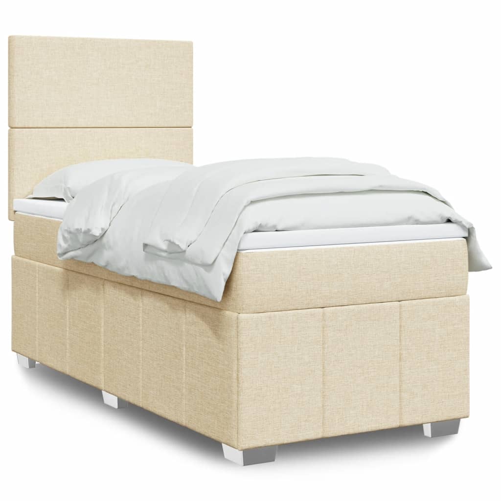 vidaXL Boxspring met matras stof crèmekleurig 100x200 cm