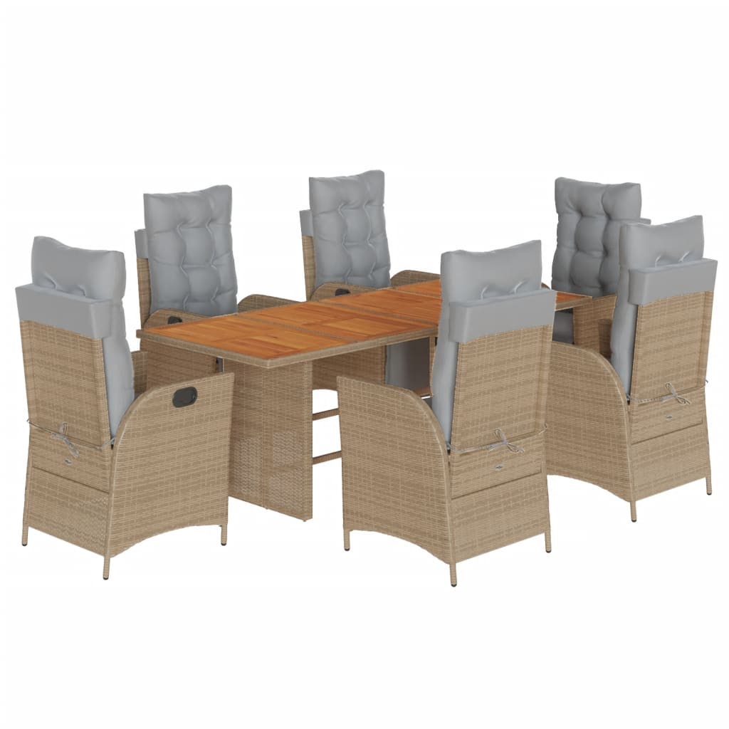 vidaXL 7-delige Tuinset met kussens poly rattan gemengd beige