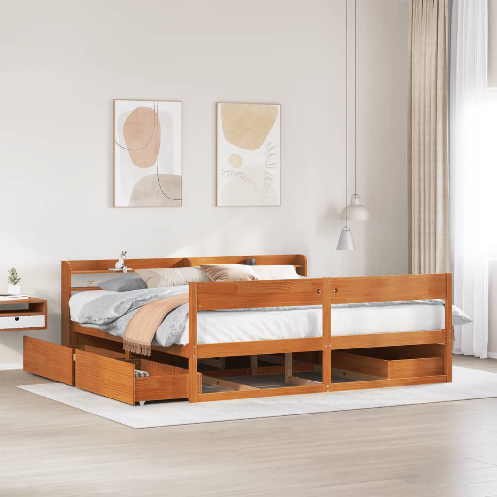 vidaXL Bedframe zonder matras massief grenenhout wasbruin 200x200 cm