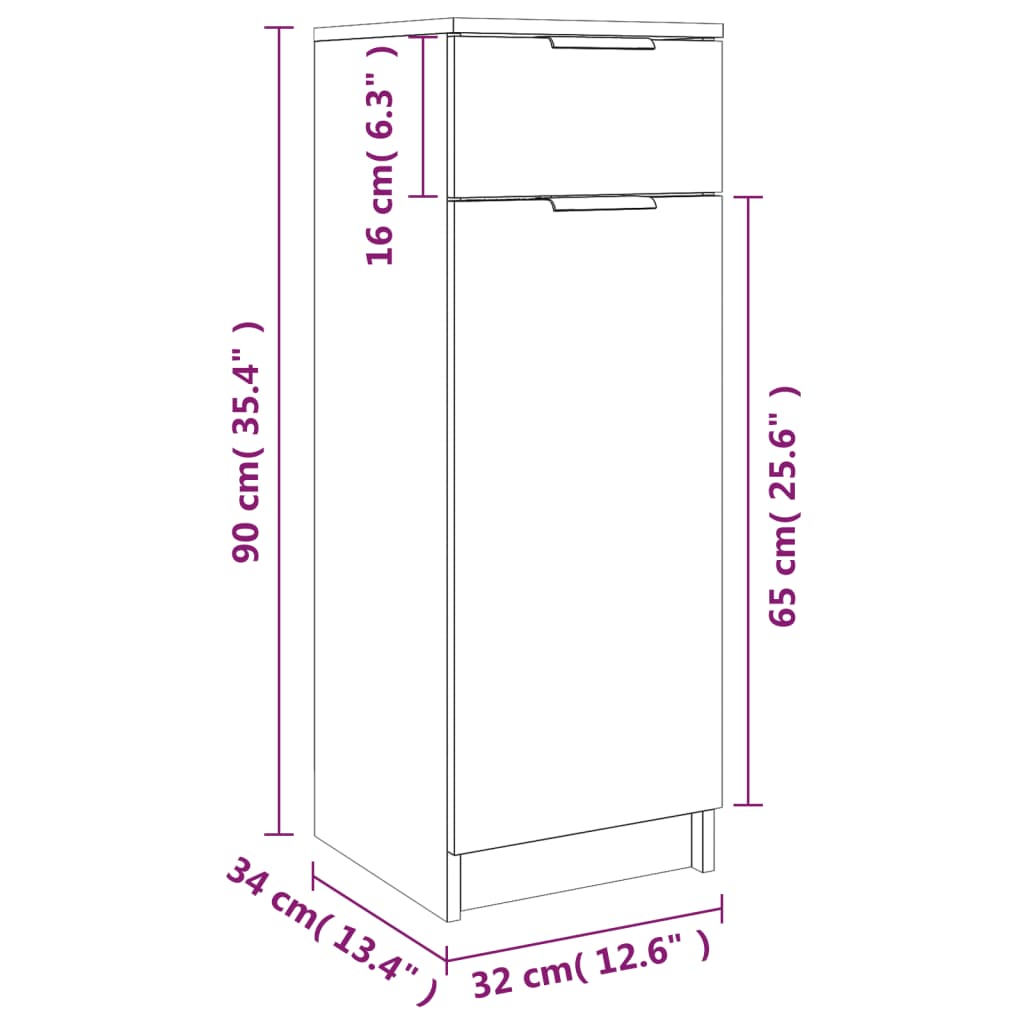 vidaXL Badkamerkast 32x34x90 cm bewerkt hout grijs sonoma eikenkleurig