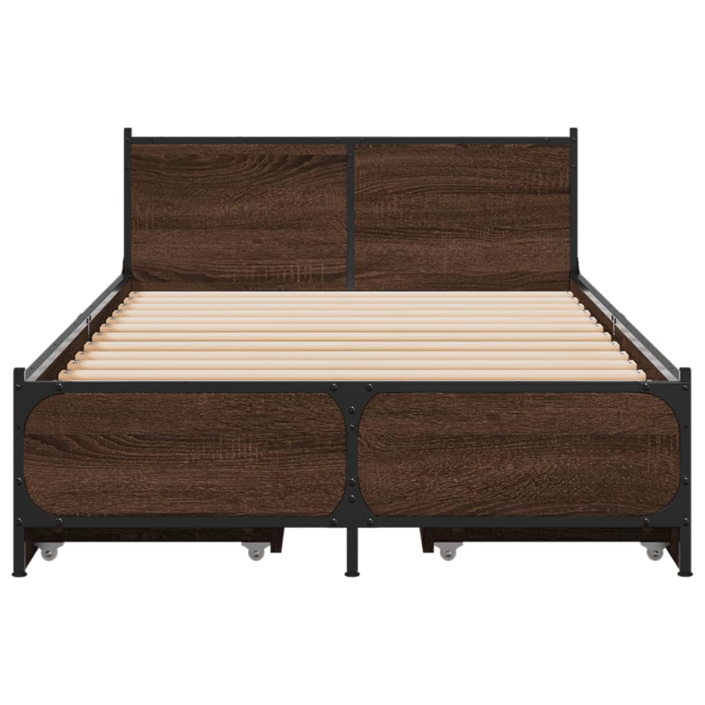 vidaXL Bedframe met lades bewerkt hout bruin eikenkleur 75x190 cm