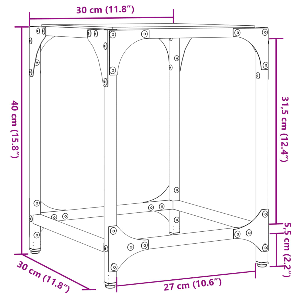 vidaXL Salontafel met transparant glazen blad 30x30x40 cm staal