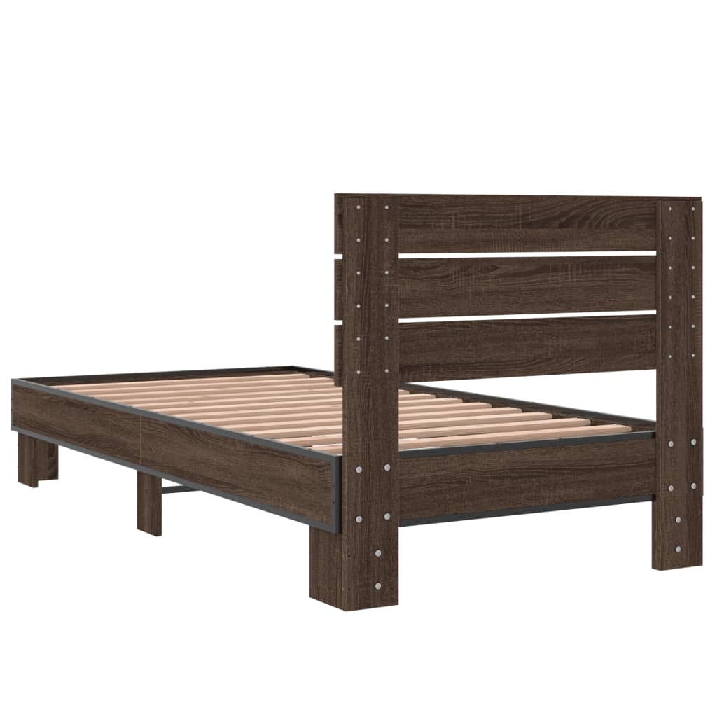 vidaXL Bedframe bewerkt hout en metaal bruin eikenkleurig 75x190 cm