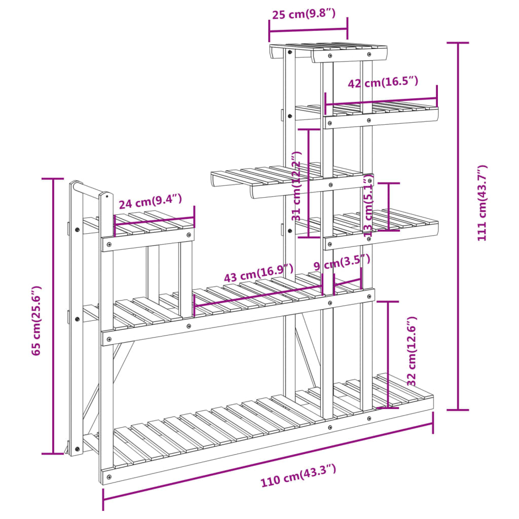 vidaXL Plantenstandaard 110x25x111 cm massief vurenhout