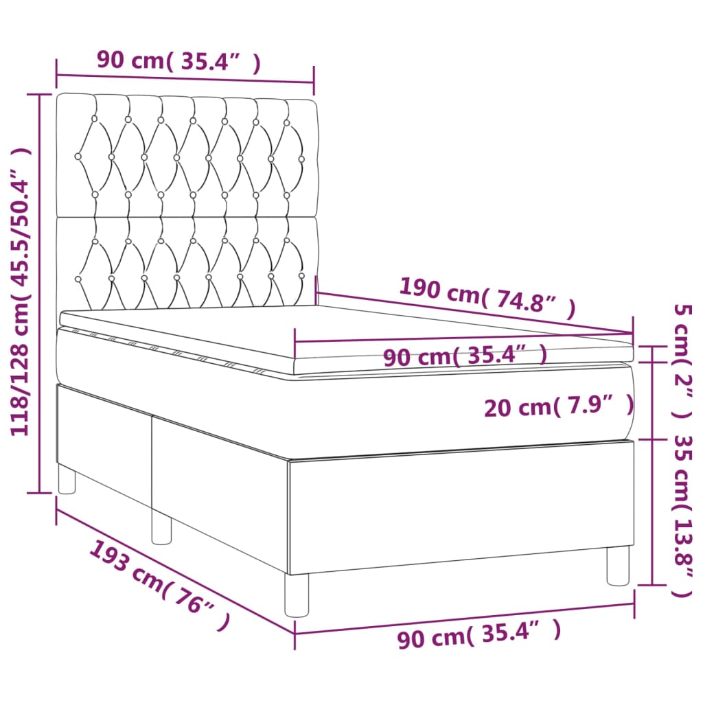 vidaXL Boxspring met matras en LED stof blauw 90x190 cm