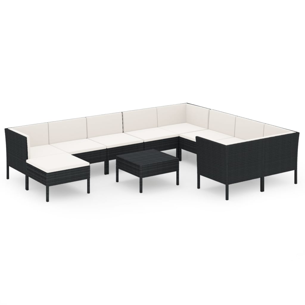 vidaXL 11-delige Loungeset met kussens poly rattan zwart