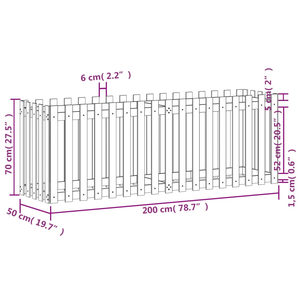 vidaXL Plantenbak verhoogd hekontwerp 200x50x70 cm geïmpregneerd hout