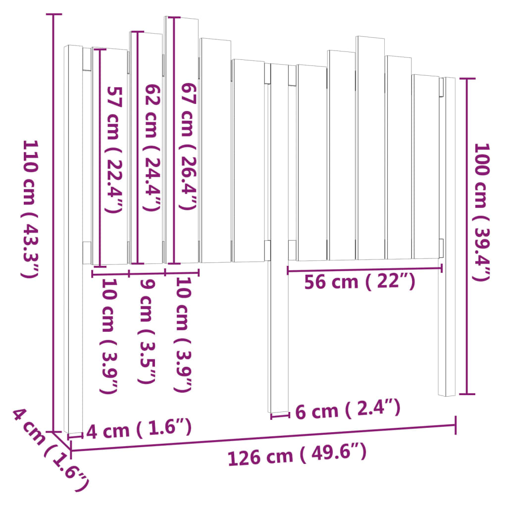 vidaXL Hoofdbord 126x4x110 cm massief grenenhout wit