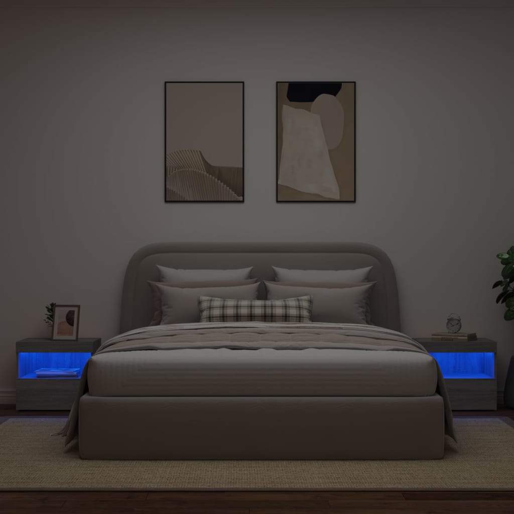 vidaXL Nachtkastjes met LED-verlichting 2 st 50x40x45 cm grijs sonoma