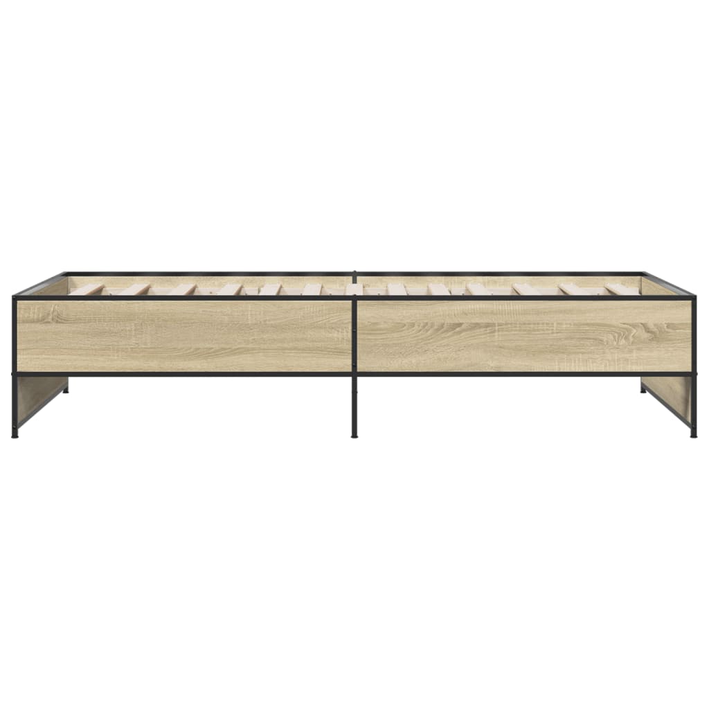 vidaXL Bedframe bewerkt hout en metaal sonoma eikenkleurig 100x200 cm