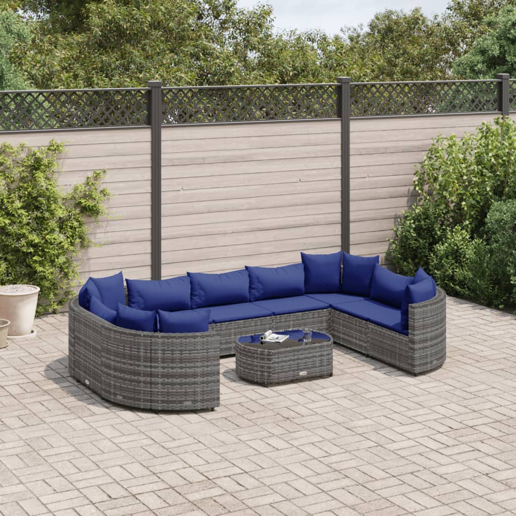 vidaXL 10-delige Loungeset met kussens poly rattan grijs