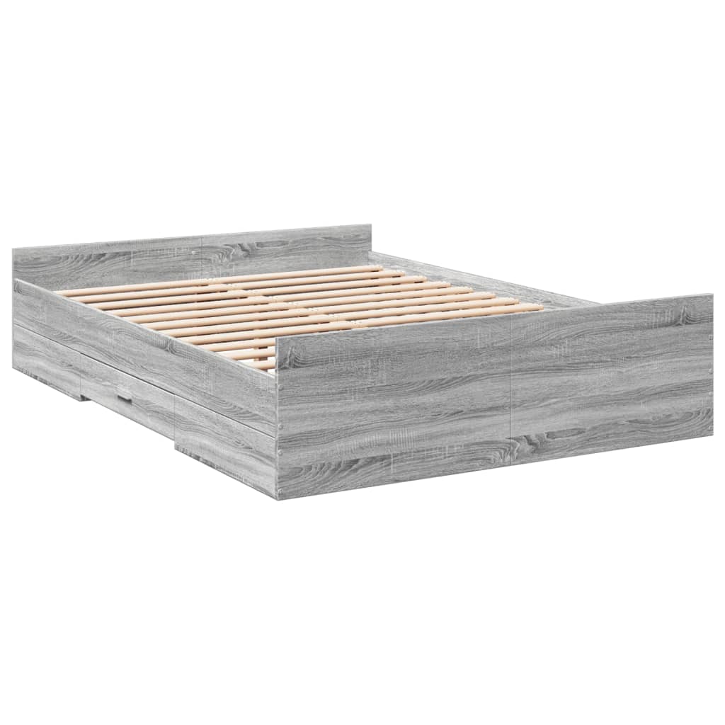 vidaXL Bedframe met lades bewerkt hout grijs sonoma eiken 120x200 cm