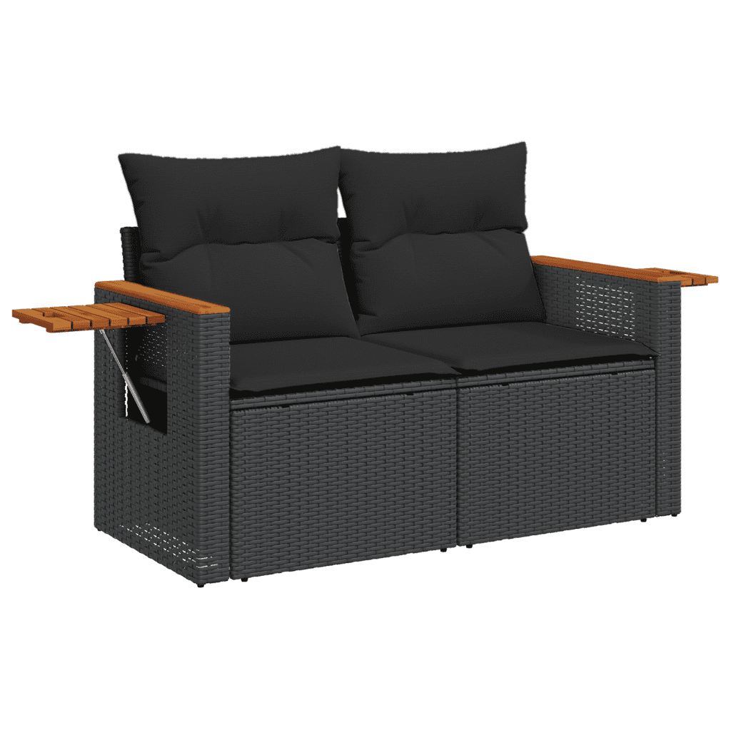 vidaXL 7-delige Loungeset met kussens poly rattan zwart