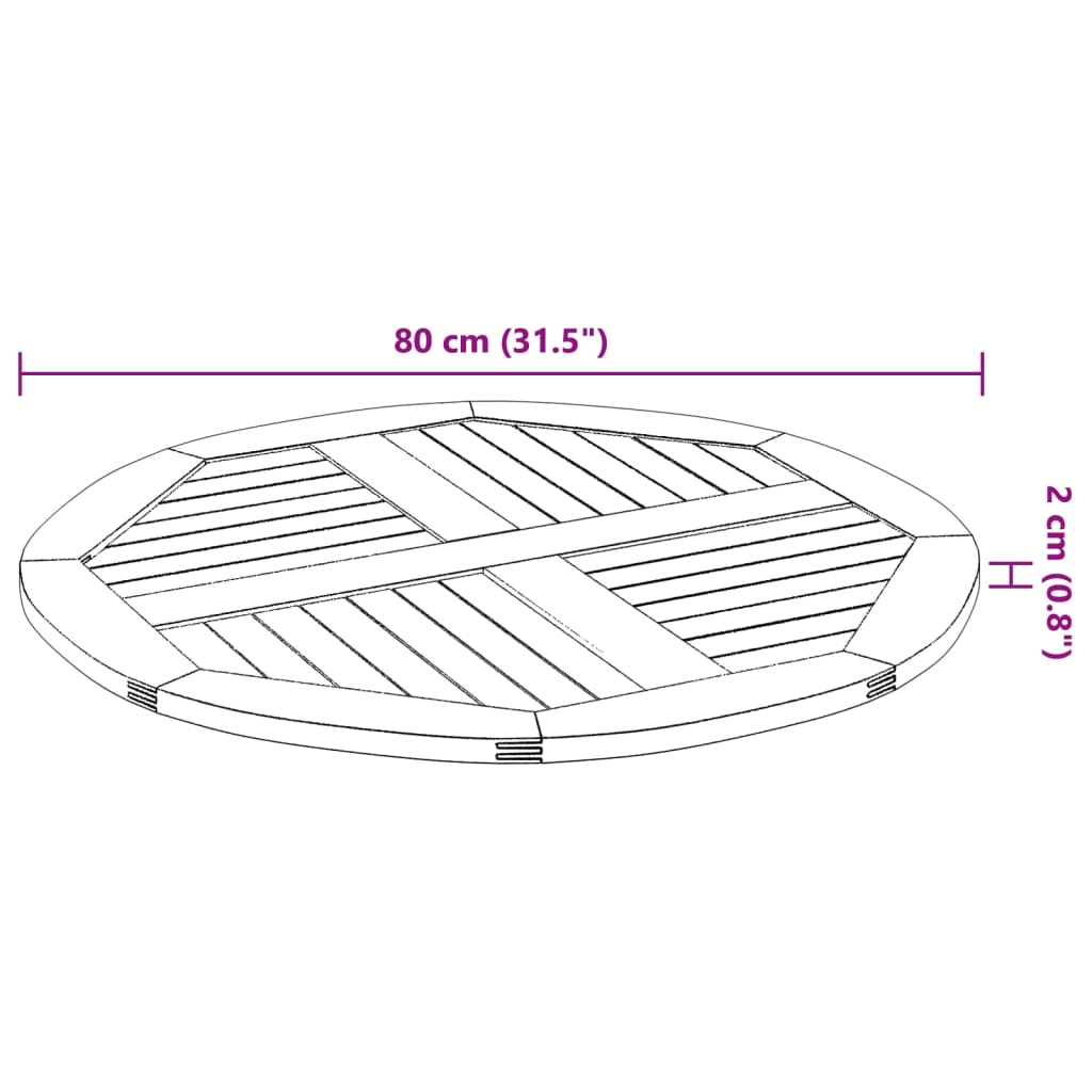 vidaXL Tafelblad rond Ø 80x2,2 cm massief acaciahout