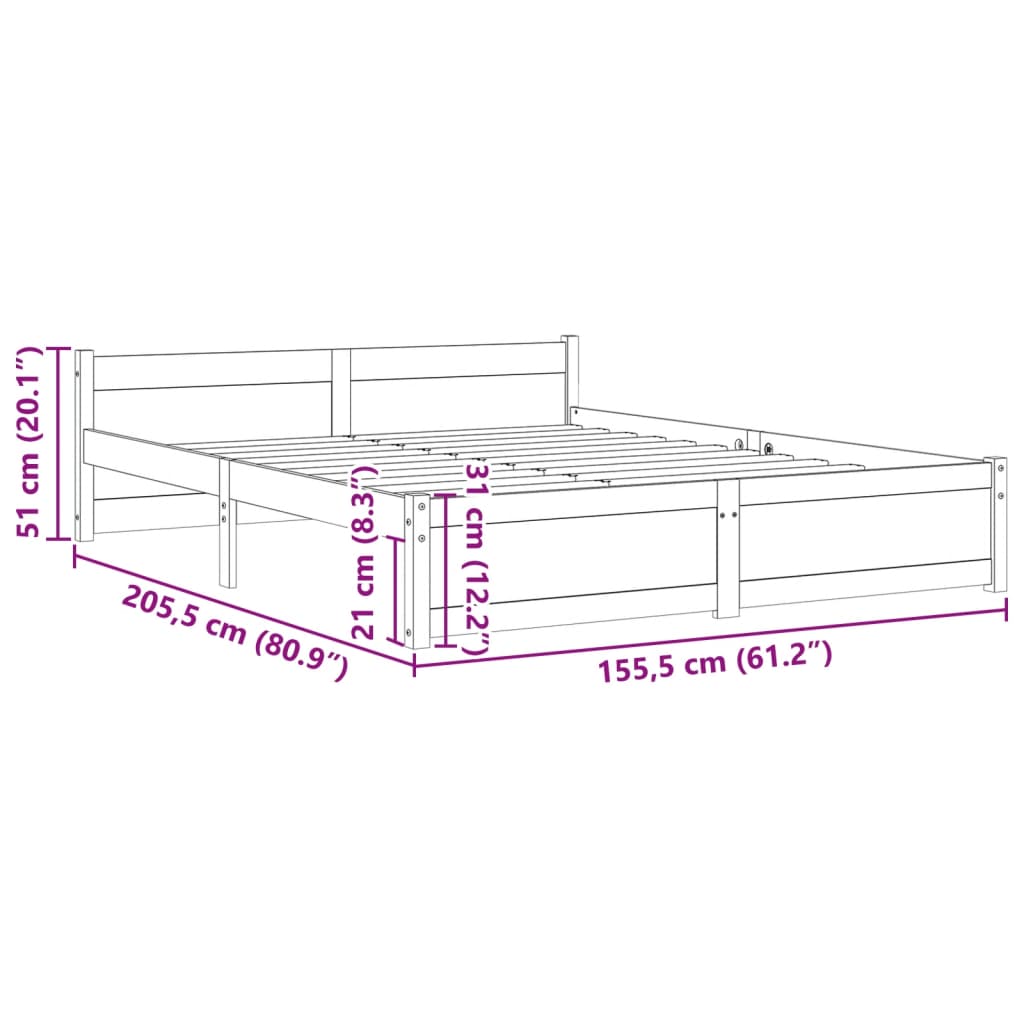 vidaXL Bedframe massief hout zwart 150x200 cm