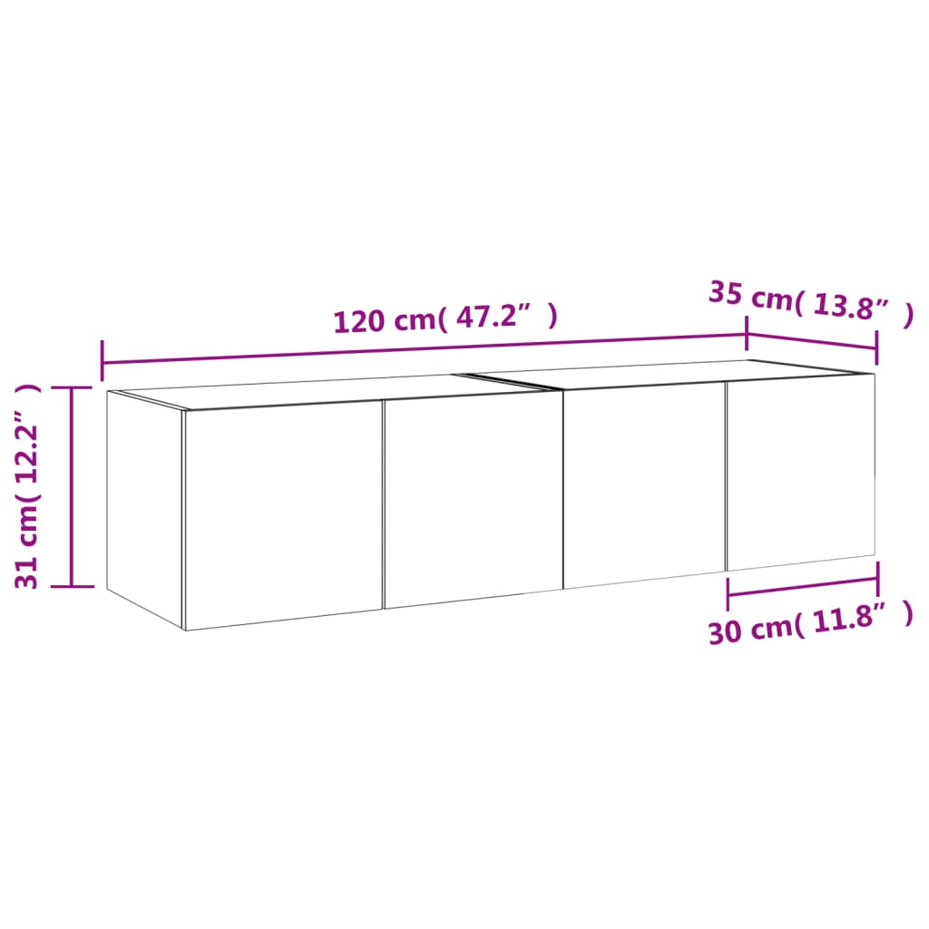 vidaXL Tv-wandmeubelen met LED 2 st 60x35x31 cm gerookt eikenkleurig