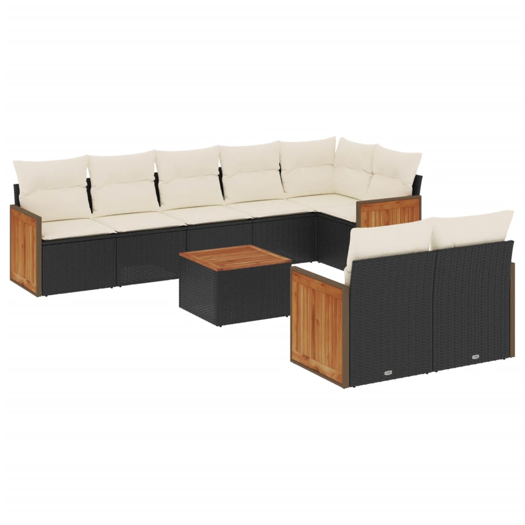 vidaXL 9-delige Loungeset met kussens poly rattan zwart