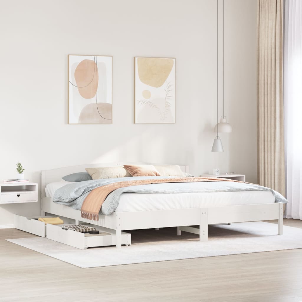 vidaXL Bedframe zonder matras massief grenenhout wit 180x200 cm