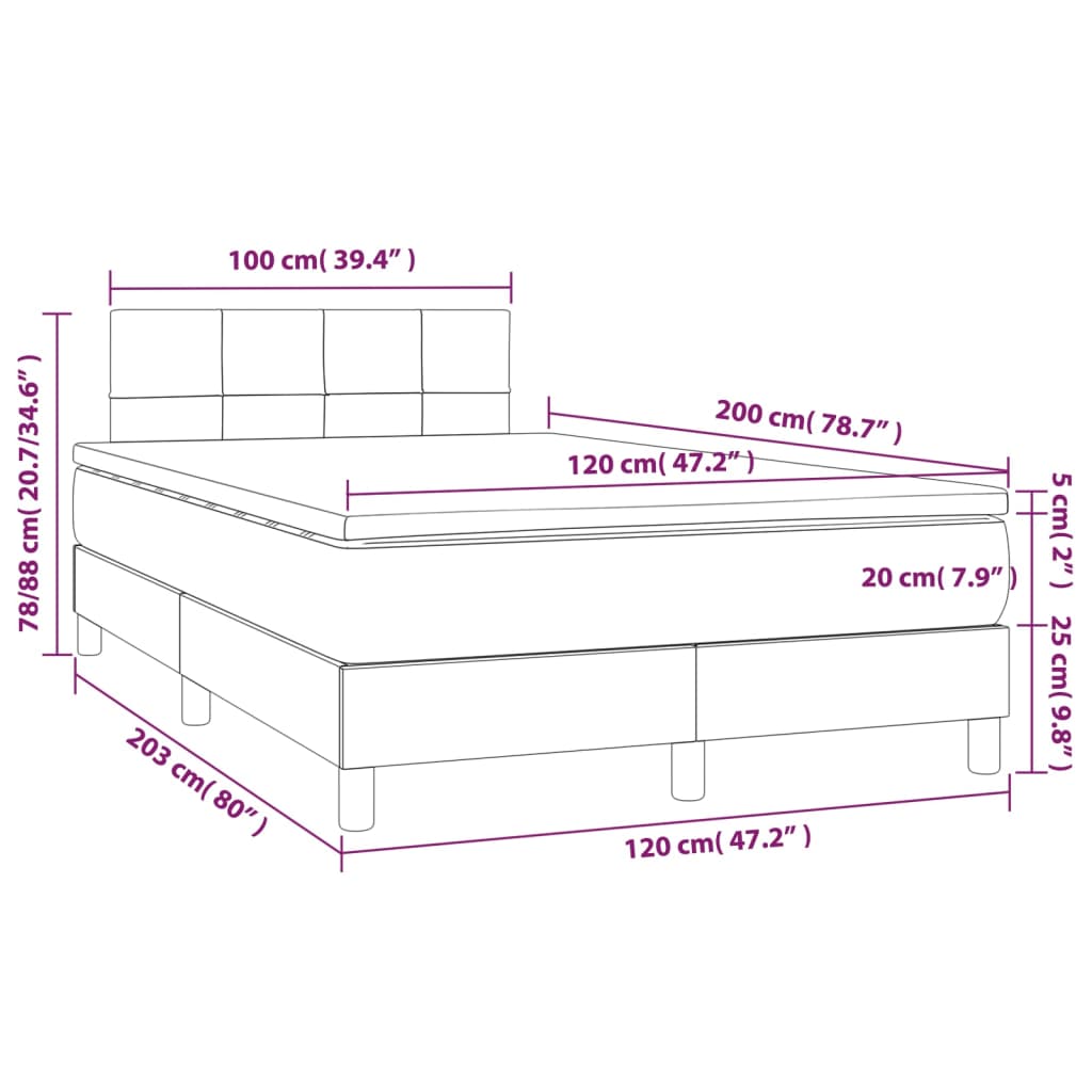 vidaXL Boxspring met matras stof blauw 120x200 cm