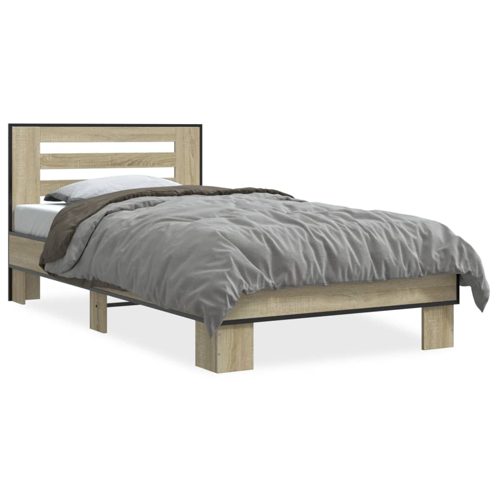 vidaXL Bedframe bewerkt hout en metaal sonoma eikenkleurig 100x200 cm