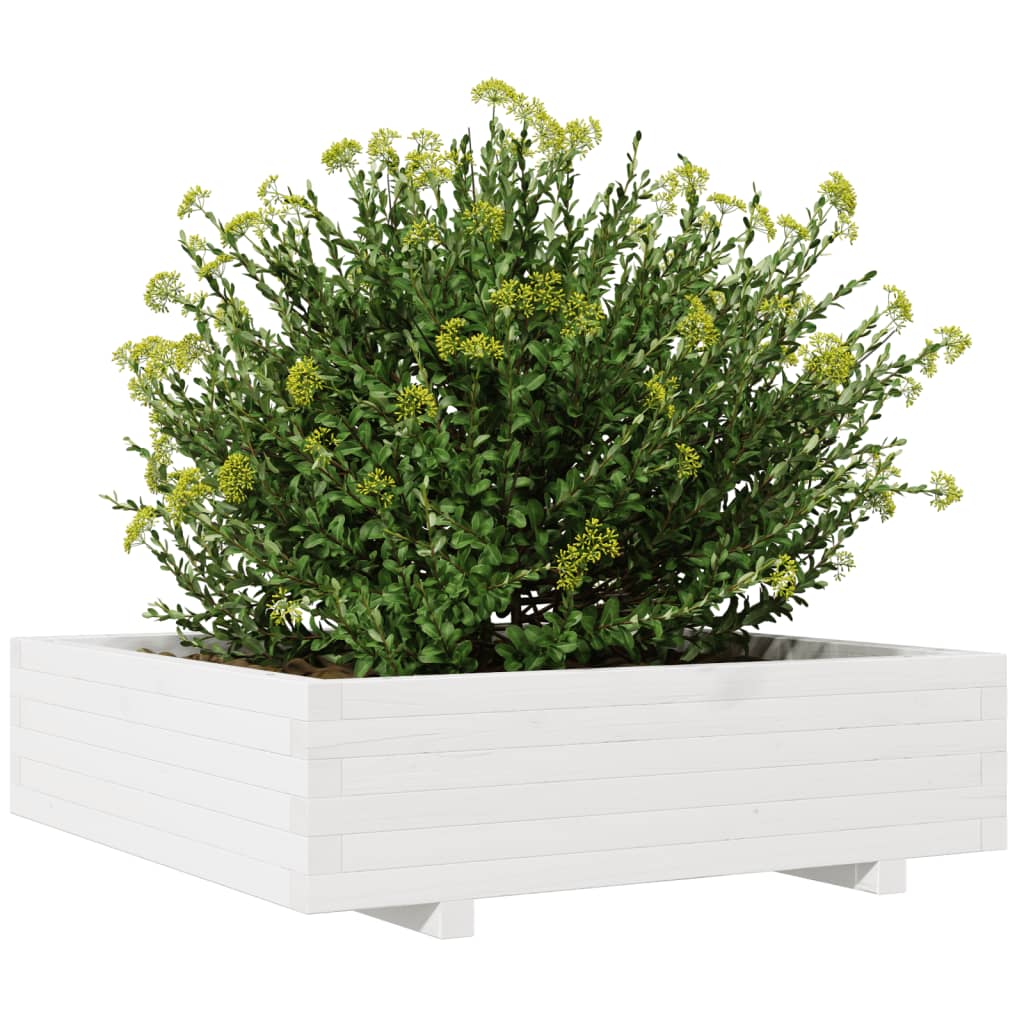 vidaXL Plantenbak 90x90x26,5 cm massief grenenhout wit