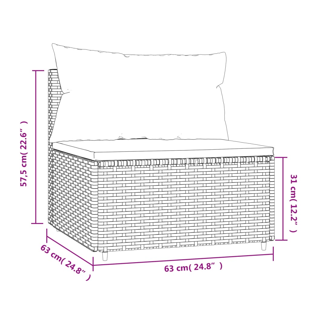 vidaXL Tuinmiddenbank met kussens poly rattan zwart