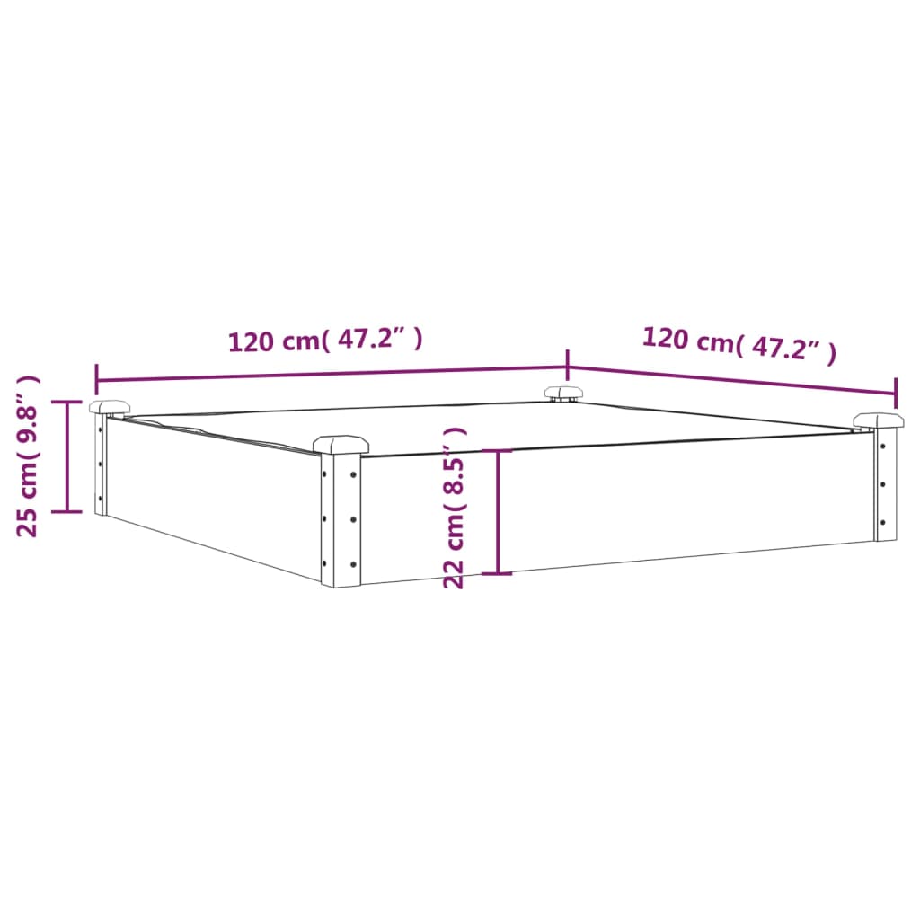 vidaXL Plantenbak verhoogd met voering 120x120x25 cm massief vurenhout