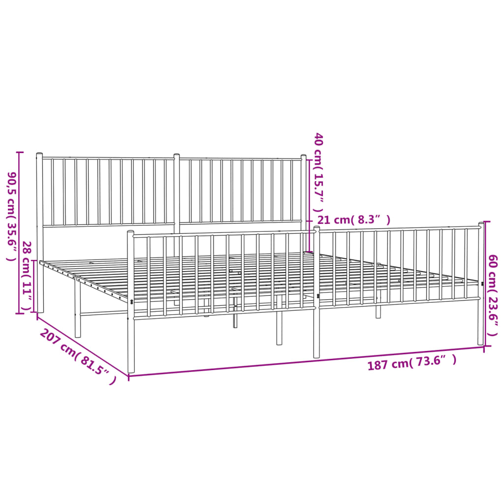 vidaXL Bedframe met hoofd- en voeteneinde metaal wit 180x200 cm