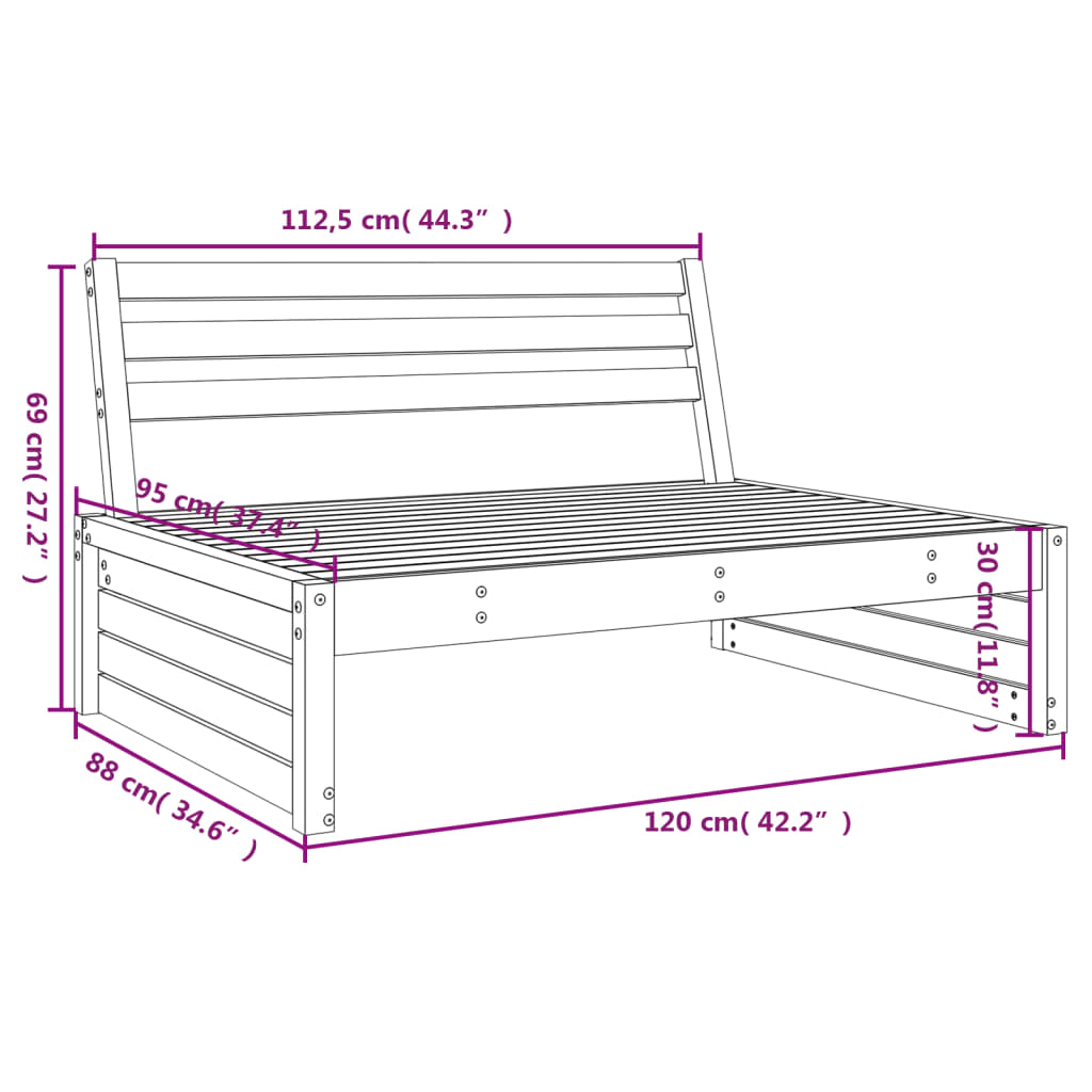 vidaXL Tuinmiddenbank 120x80 cm massief grenenhout wit