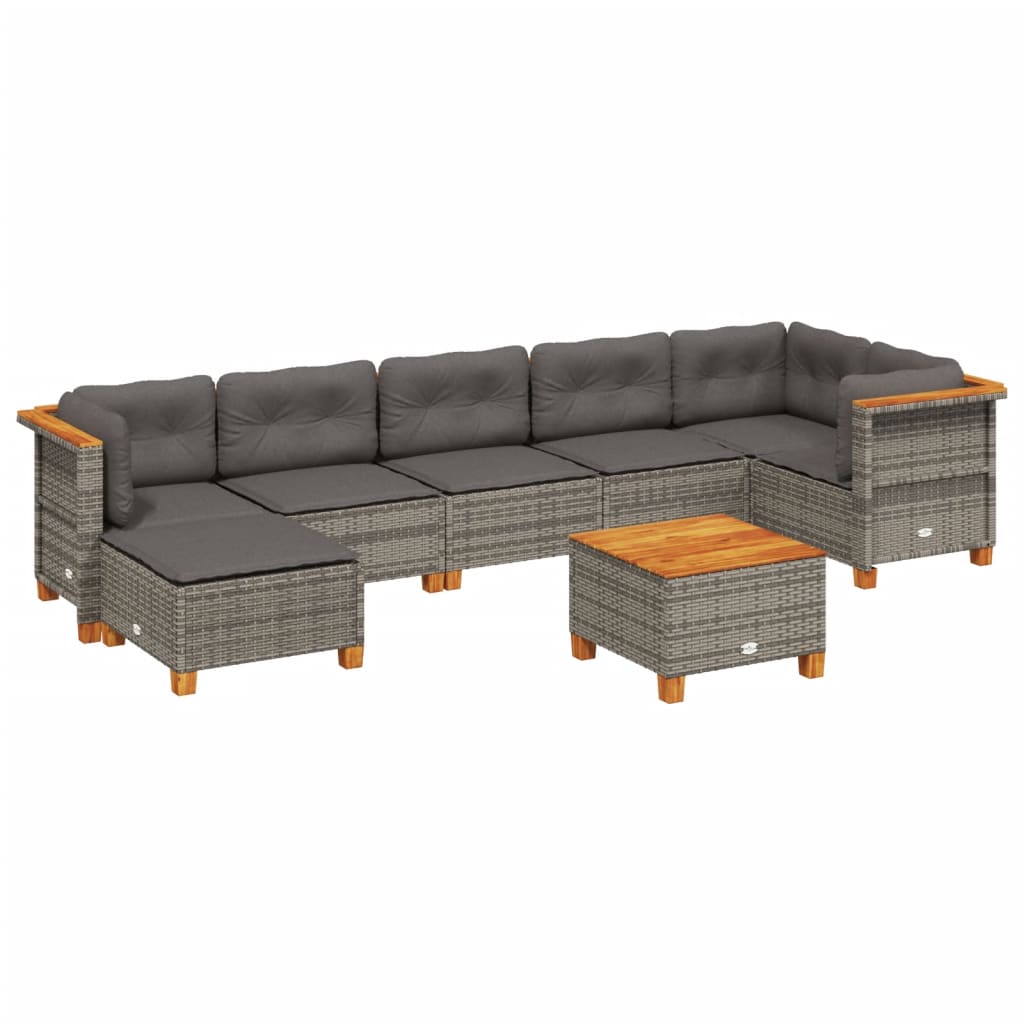 vidaXL 8-delige Loungeset met kussens poly rattan grijs