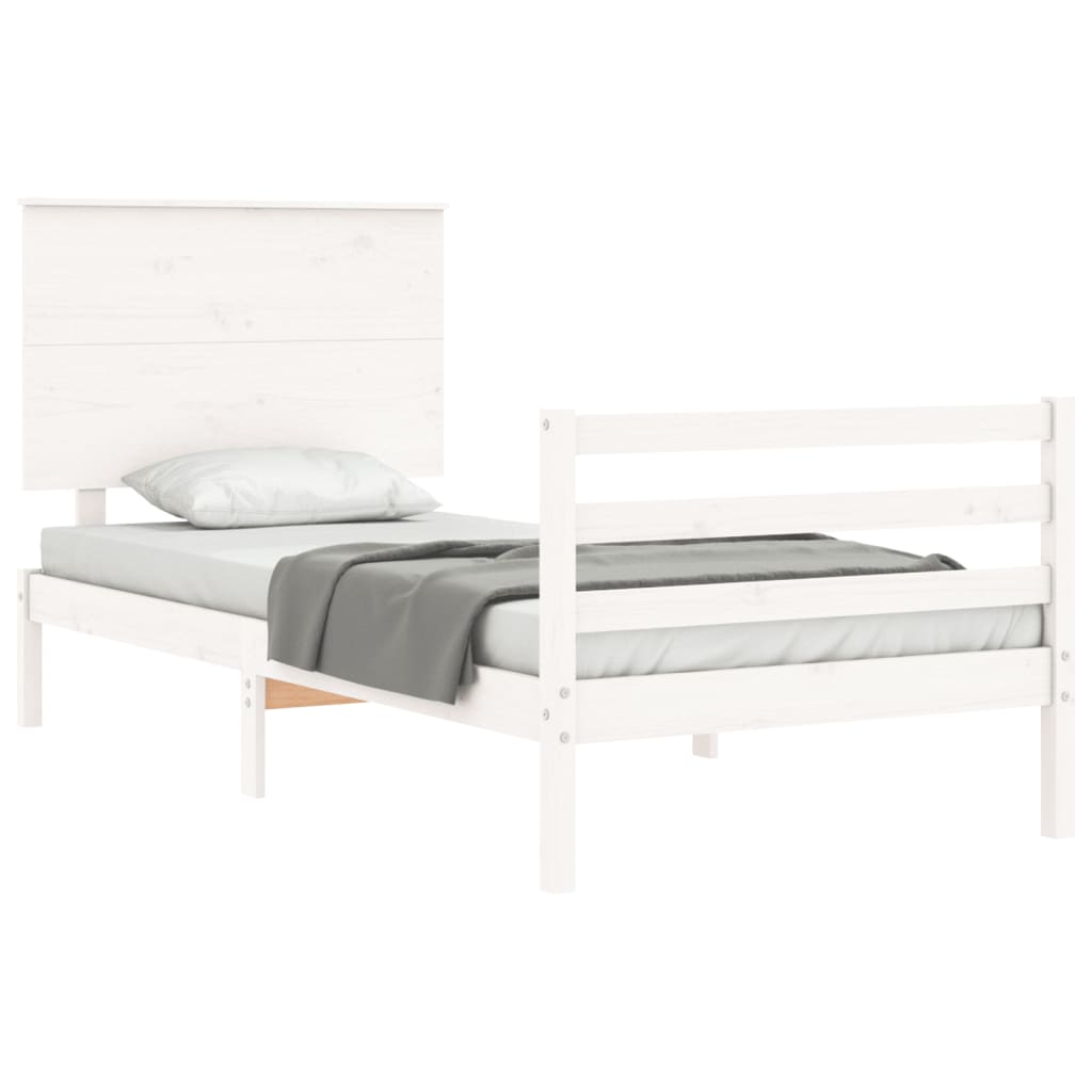 vidaXL Bedframe met hoofdbord massief hout wit 100x200 cm