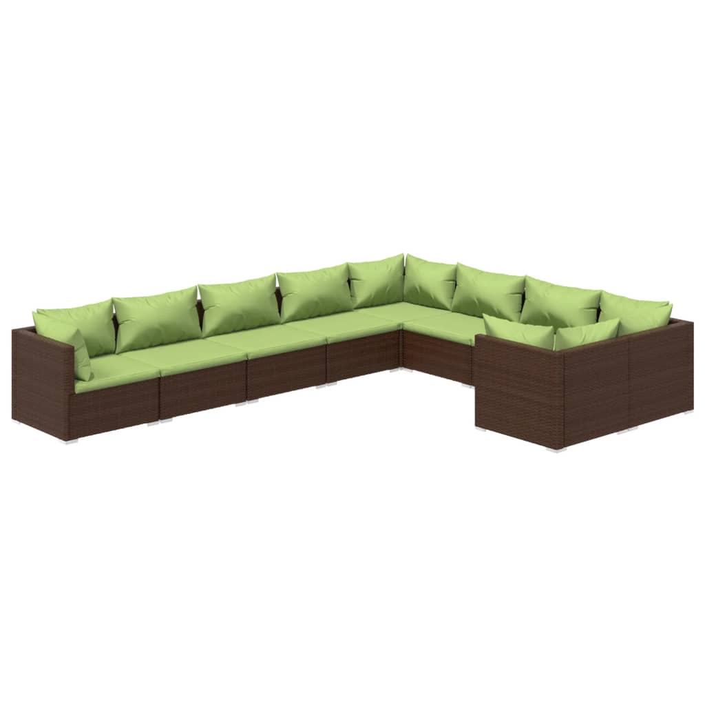 vidaXL 9-delige Loungeset met kussens poly rattan bruin