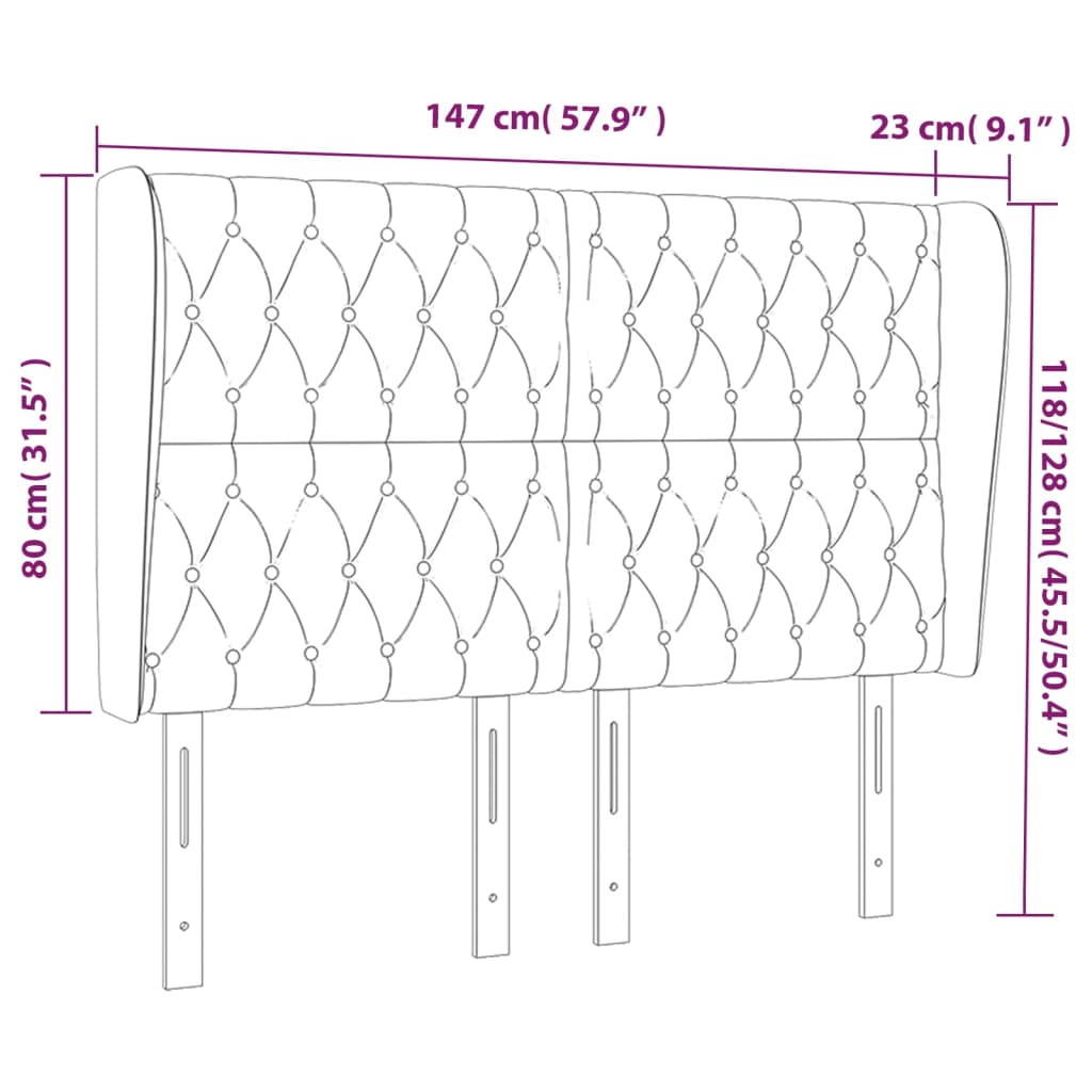 vidaXL Hoofdbord met randen 147x23x118/128 cm stof groen