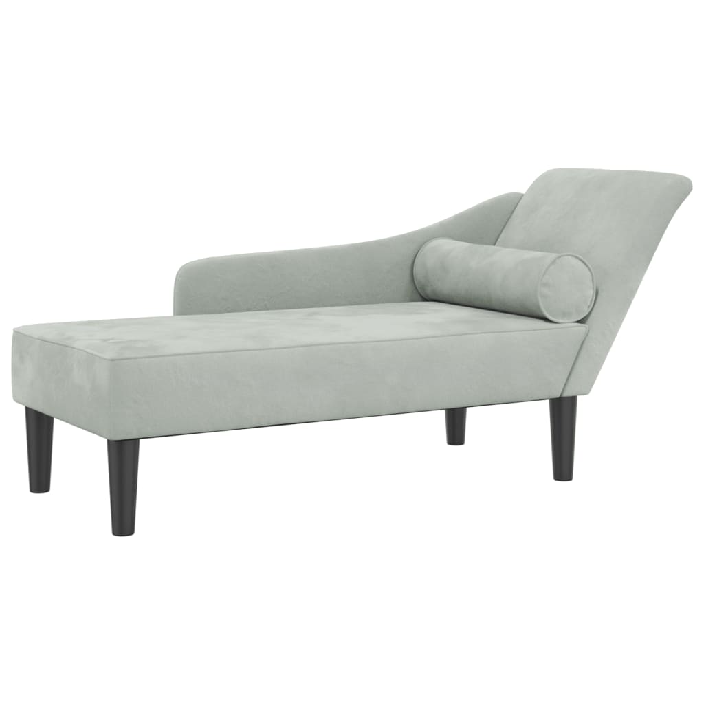 vidaXL Chaise longue met kussens fluweel lichtgrijs