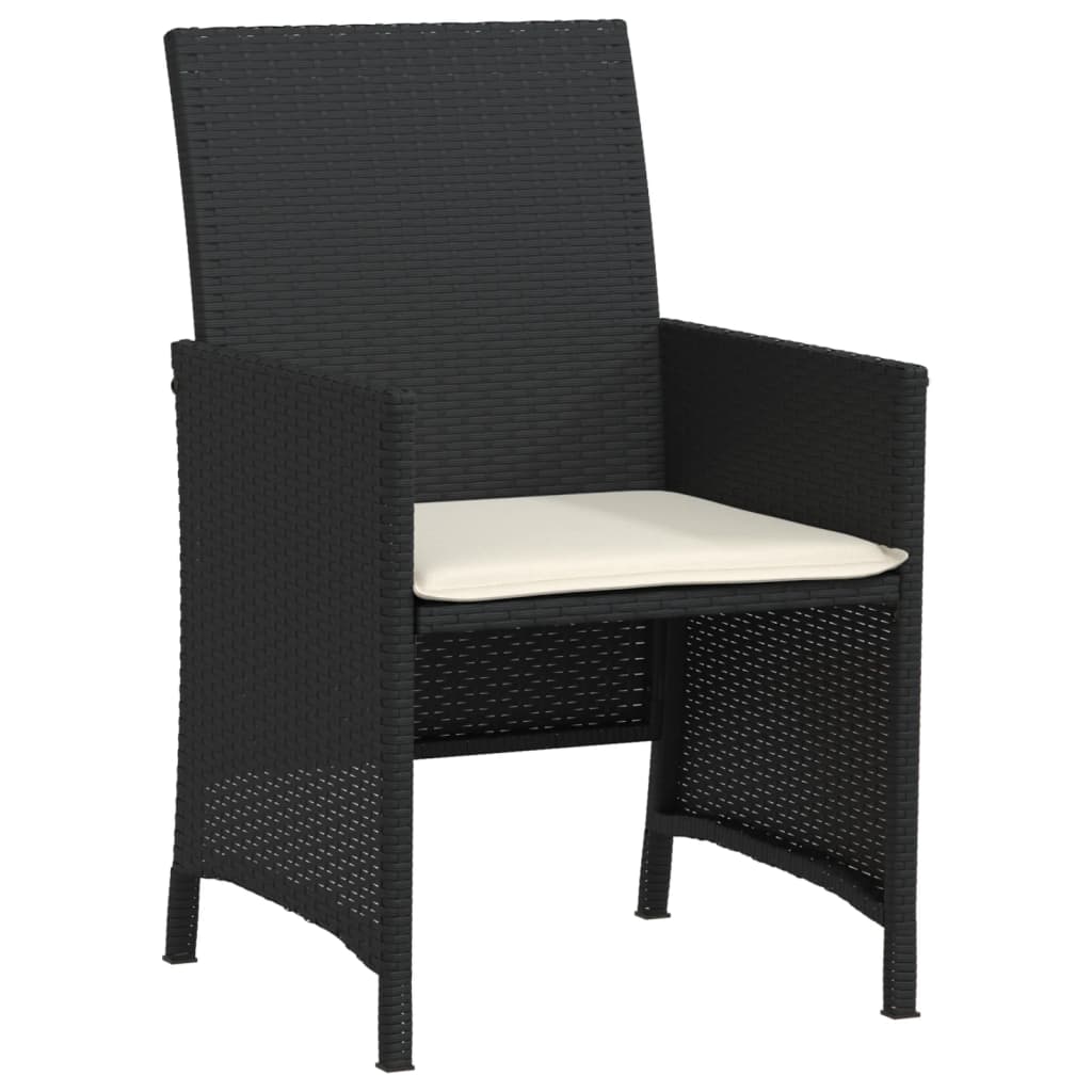 vidaXL 3-delige Bistroset met kussens poly rattan zwart